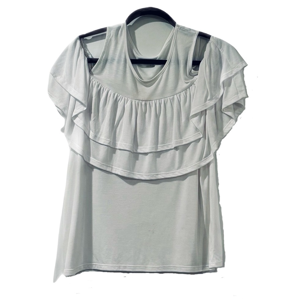 Women’s Shirt Ana A New Approach Size Large with peek a boo shoulders White